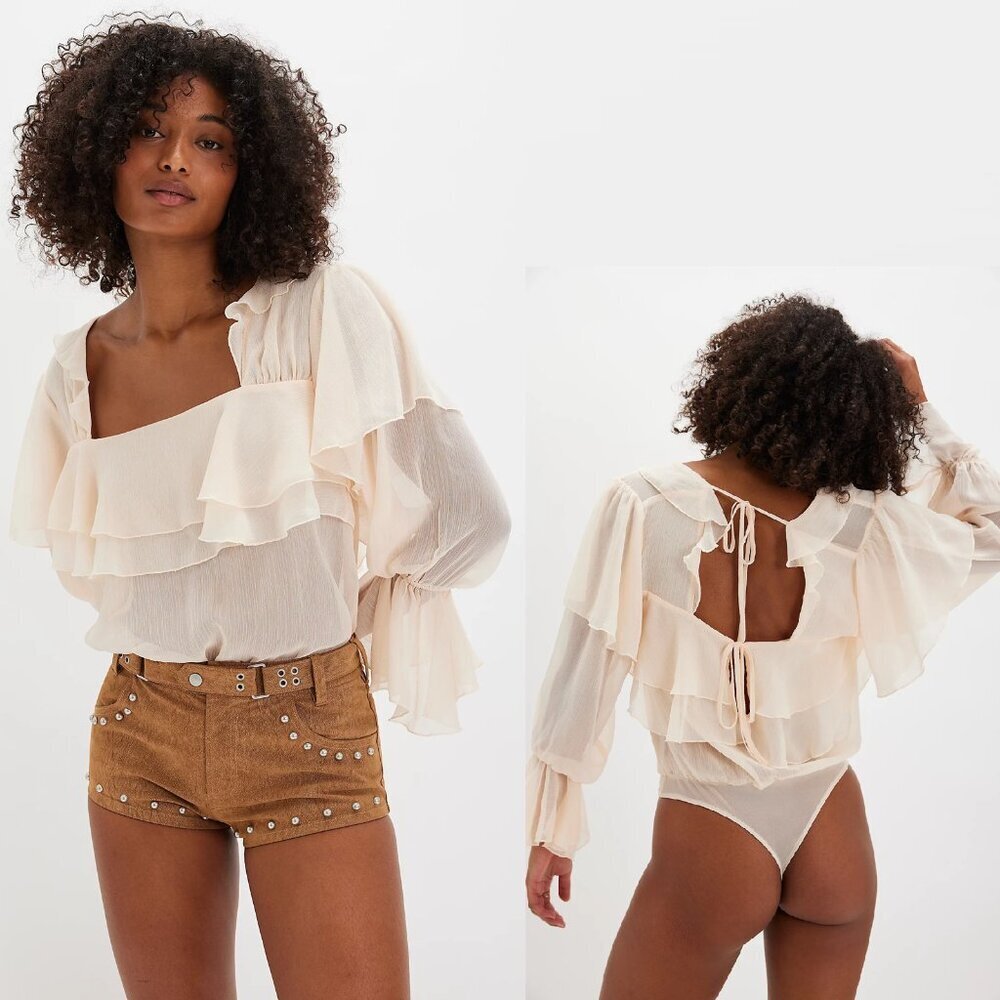 NWT New $98 Free People Give Me Drama Ivory Bodysuit Size M